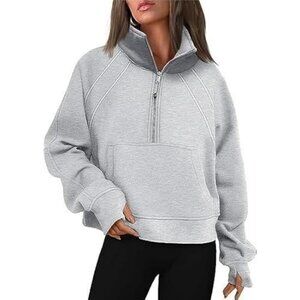 Women's Gray Athletic Quarter Zipper Cropped Pullover Sweatshirts Size Small